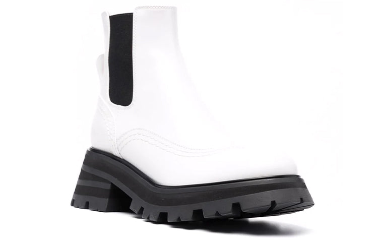 (WMNS) Alexander McQueen Leather Chelsea Ankle Boots 'White Black' 666368WHZ849360 #