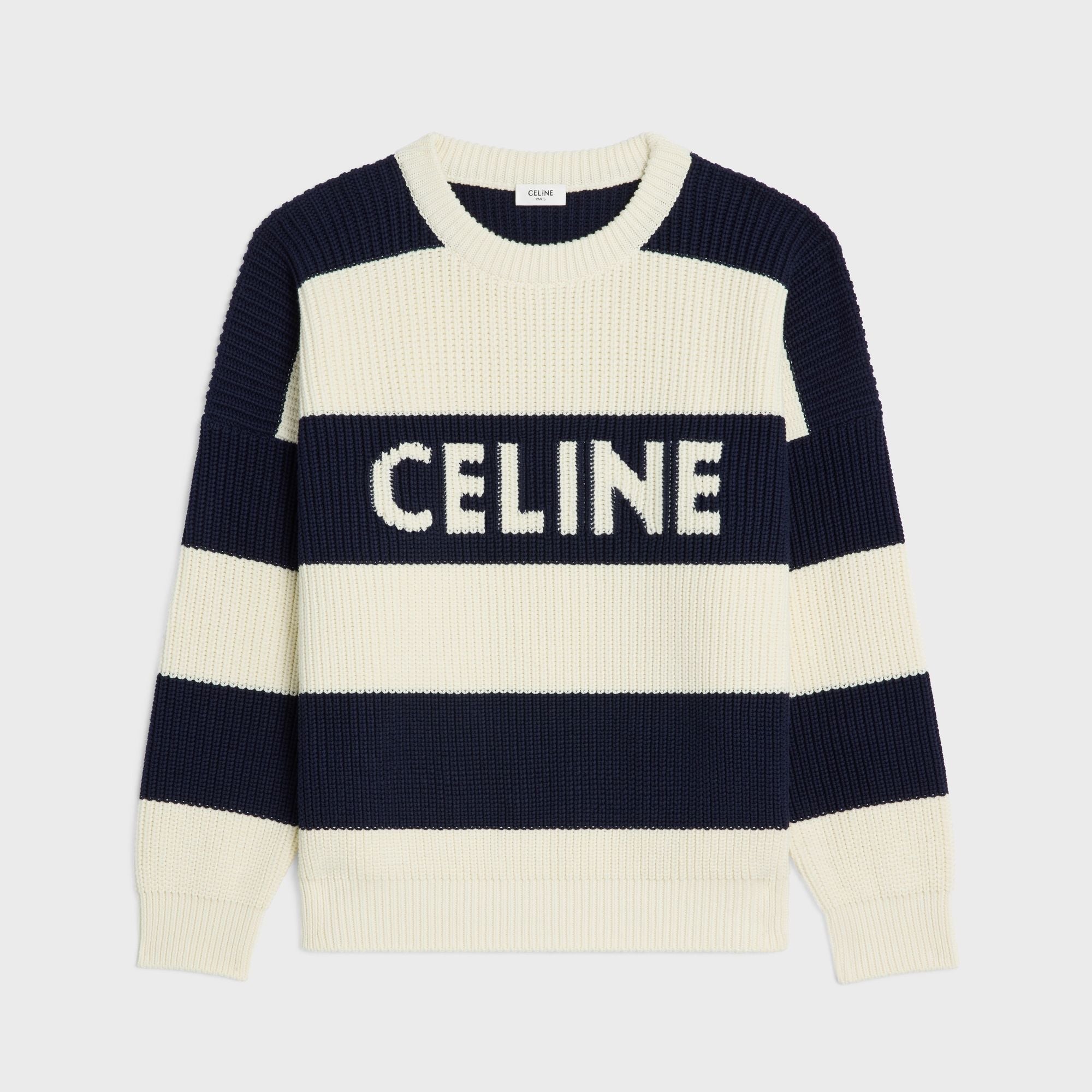 CELINE HOMME
Logo-Intarsia Striped Cotton Sweater