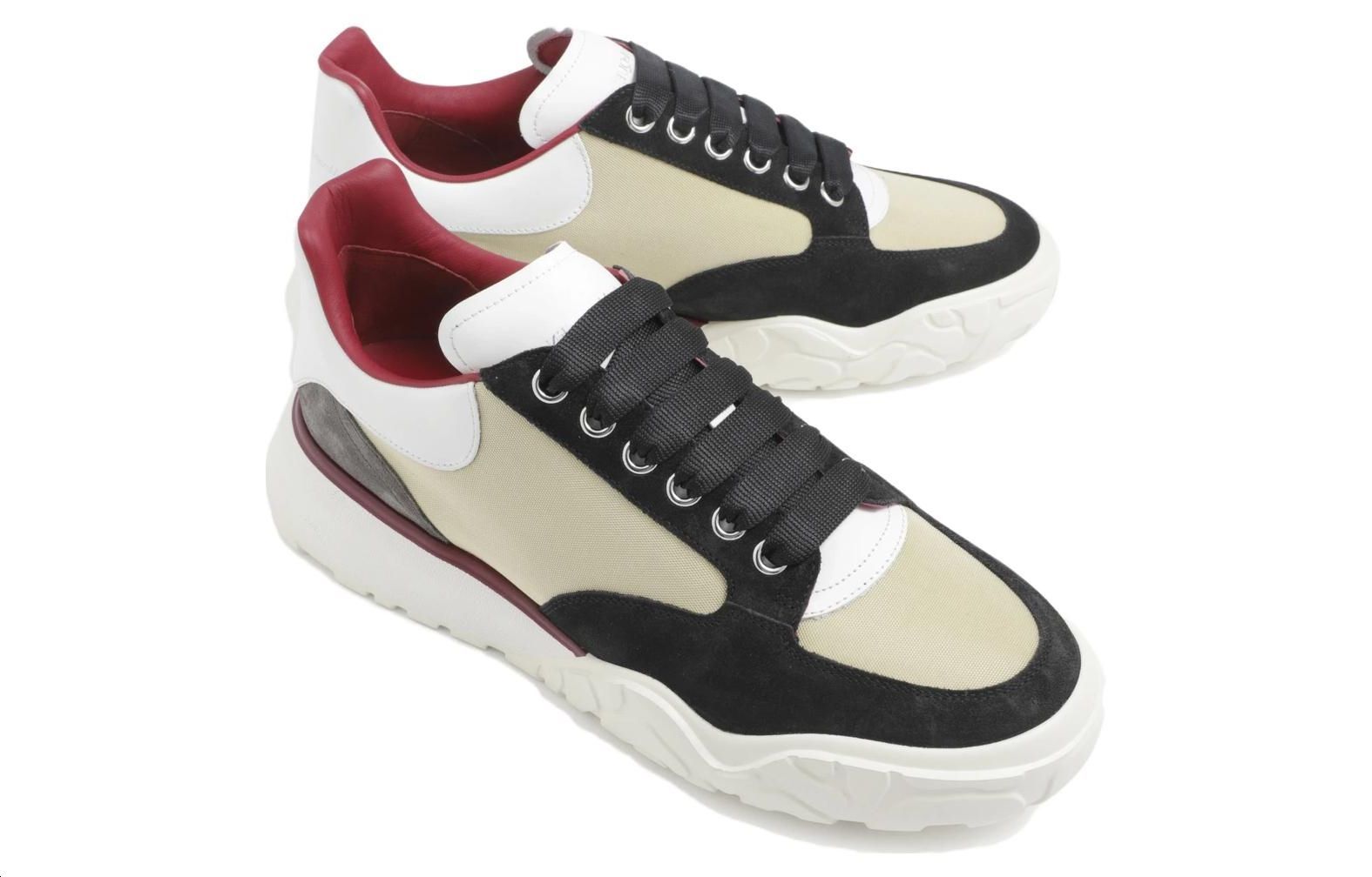 Alexander McQueen Court Paneled Low-Top Sneakers 'Beige White Red' 750365W4WL12129 #