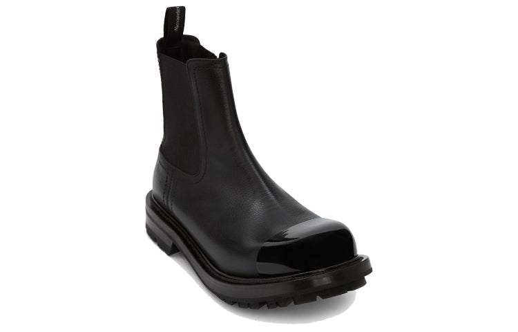 Alexander McQueen Shiny Toecap Grainy Leather Chelsea Boot 'Black' 667911WHSZ41000 #