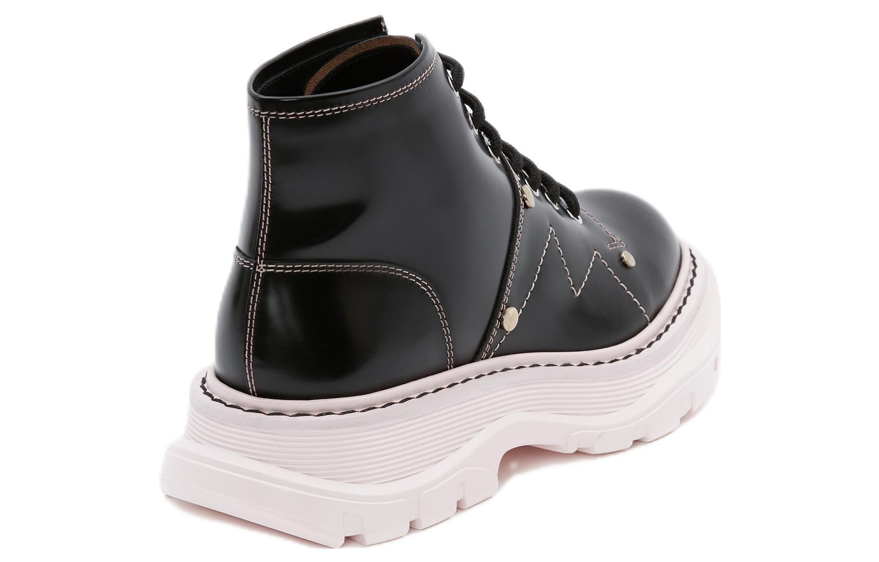 (WMNS) Alexander McQueen Tread Lace-Up Boot 'Black Pink' 595469WHZ811488 #