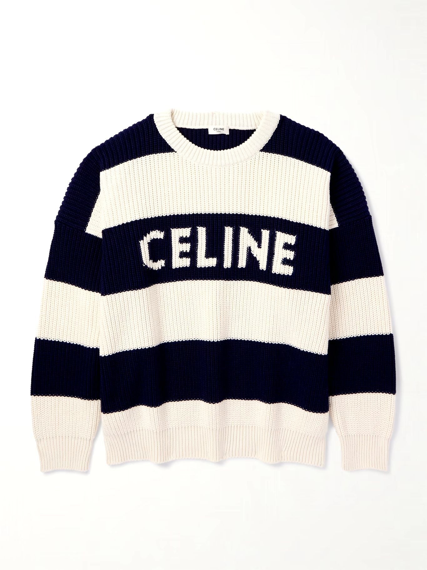 CELINE HOMME
Logo-Intarsia Striped Cotton Sweater
