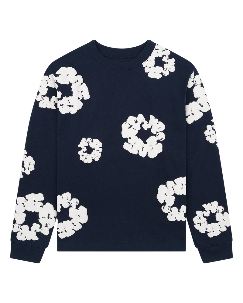 Long Sleeve Cotton Wreath Tee Navy