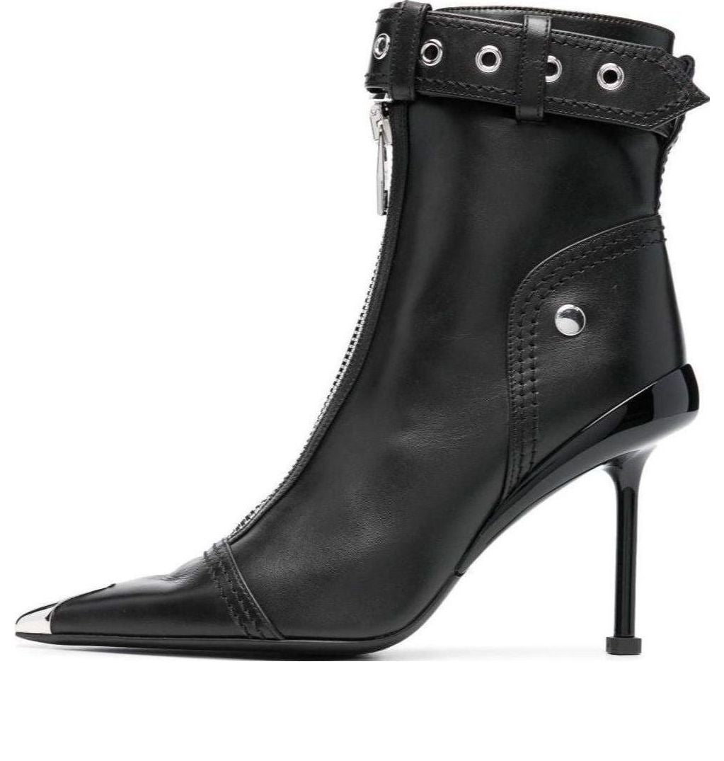 (WMNS) Alexander McQueen Leather Heel Ankle Boots 'Black' 768101WIDR41081 #